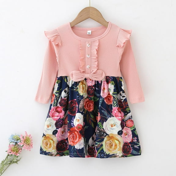 SDJMa Autumn Toddler Kids Baby Girls Dress Long Sleeve A Line Flower Dresses Children Clothes