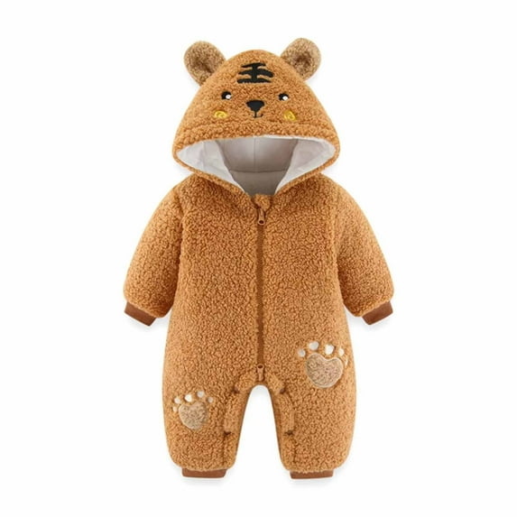 SDJMa Autumn Winter Warm Coat Girls Boys Jumpsuit Hooded Romper Baby Toddler Zipper Fuzzy Winter Jacket Girls 0-18 Months