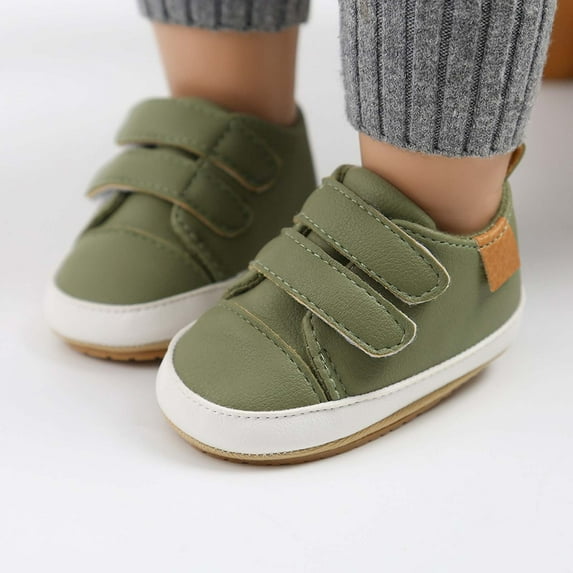 SDJMa Baby Boys Girls Shoes Non-Slip Rubber Sole High-Top PU Leather Sneakers Infant First Walking Shoes Toddler Crib Shoes Newborn(Green)