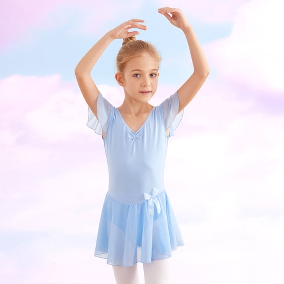 SDJMa Baby Girls Children's Dance Leotard Clothes Summer Flying Sleeve Training Clothes Ballet One-piece Gym Suit