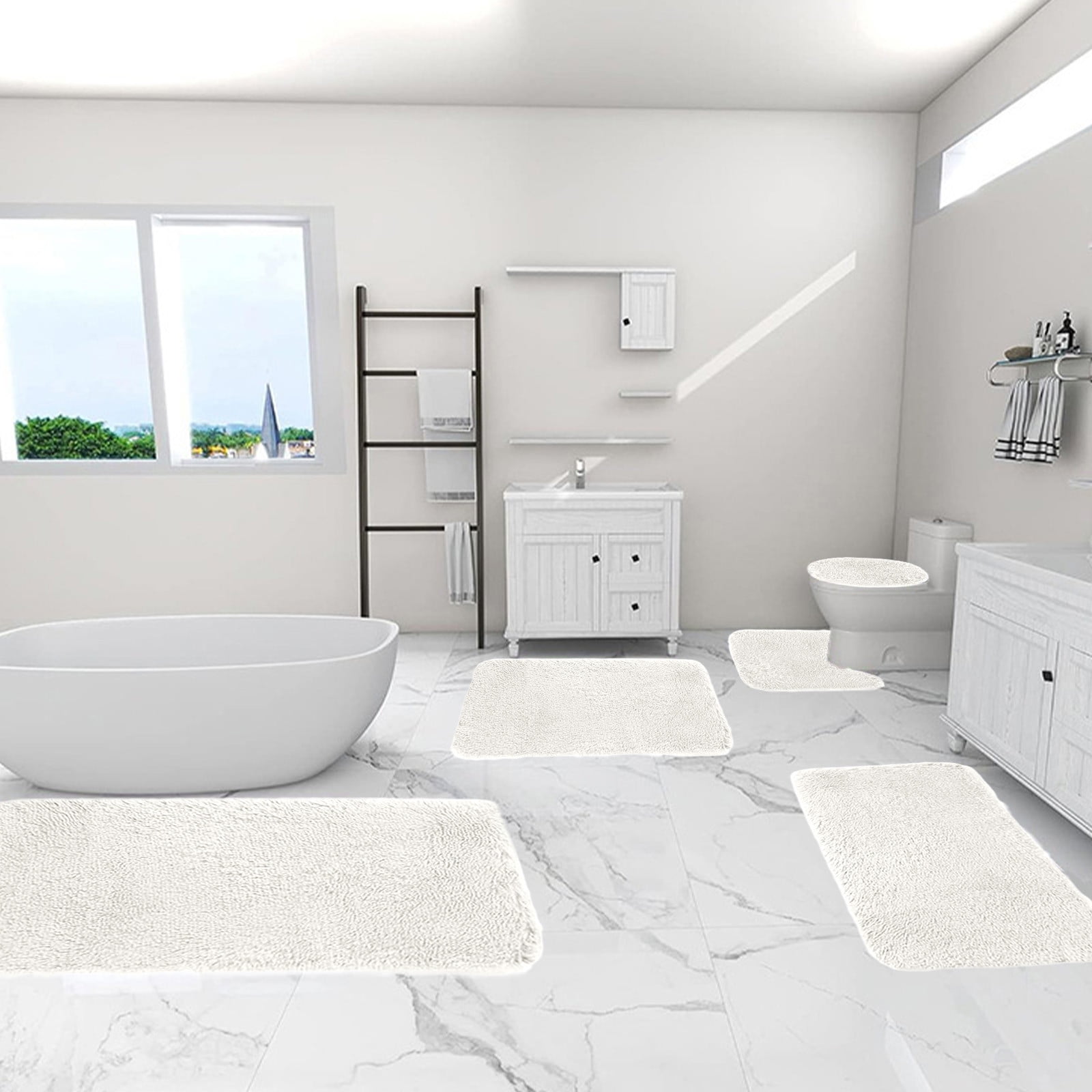 SDJMa Bathroom Rug Sets 5 Piece Non Slip, Toilet Lid Cover and Contour