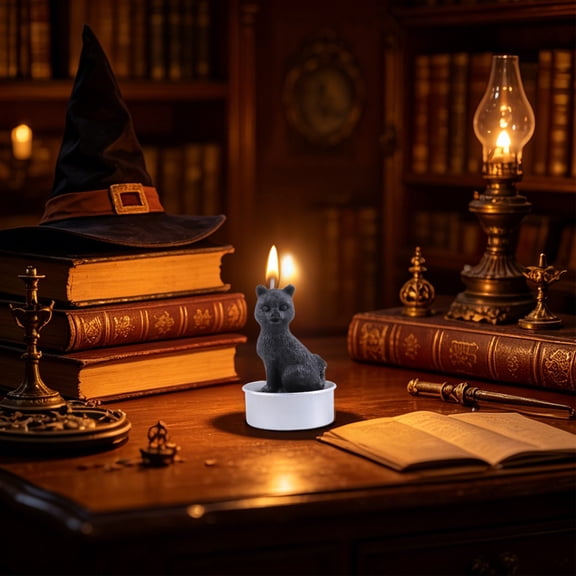 SDJMa Black Cat Tealight Candles Set of 3, Gothic Scented Candles for Halloween Party Home Table Centerpiece
