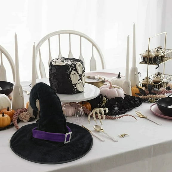 SDJMa Black Witch Hat with Buckle for Women Halloween Party Accessory