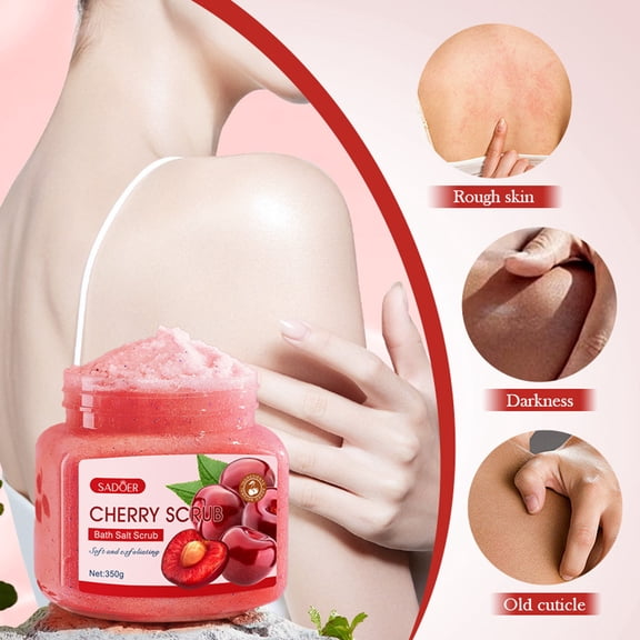SDJMa Body Scrub Moisturizing and Exfoliating Body, Face, Hand, Foot Scrub, Nourishes Skin, Deep Cleansing, 350g (Cherries)