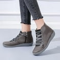 thumbnail image 1 of SDJMa Boots for Women Winter Casual Leather Lace Up Side Zipper Round Toe Retro Booties Comfort Ankle Flat Snow Boots, 1 of 7