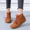 thumbnail image 1 of SDJMa Boots for Women Winter Casual Leather Lace Up Side Zipper Round Toe Retro Booties Comfort Ankle Flat Snow Boots, 1 of 7