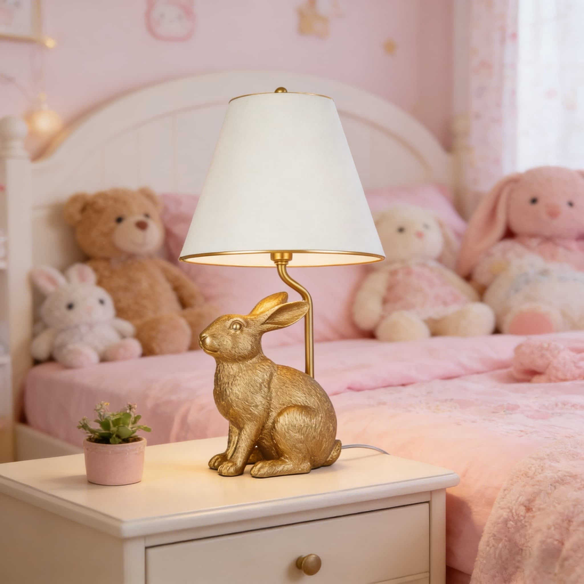 Simple Designs Porcelain Bunny Rabbit Table Lamp - White, Uses 25W E12 Bulb (7.09"L X 9.84"W X 9.84"H)