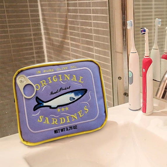SDJMa Canned Sardines Makeup Bag, Funny Sardine Tin Fish Cosmetic Bag, Creative Cute Makeup Bag Pencil Case Pouch,Cosmetic Canned Fish Toiletry Bag for Women(Purple)