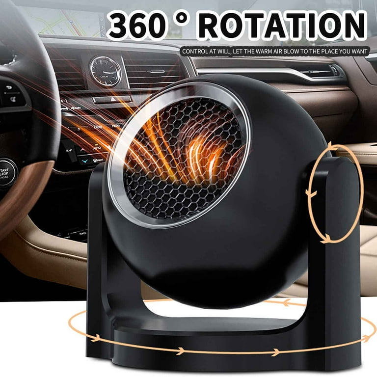 SDJMa Car Heater, 360° Rotatable Portable Compact Fast Heating Defrost  Defogger for Car Windshield with Strong Double-Sided Adhesive