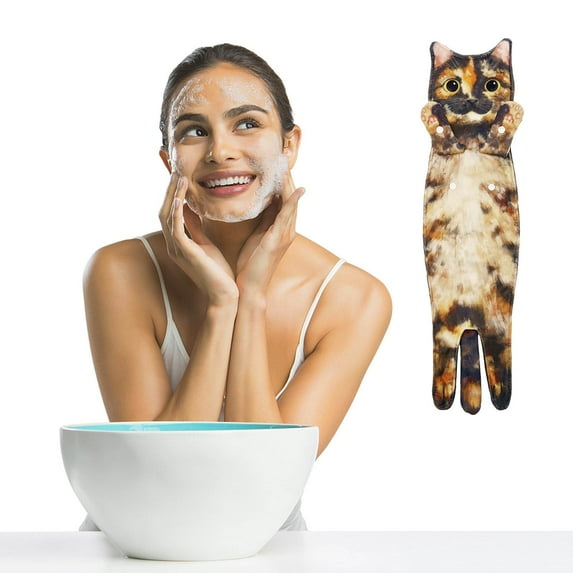 SDJMa Cat Hand Towels for Bathroom Kitchen-Cute Cat Hanging Towel Decorative Animal Washcloths Face Towels Cat Decor-Funny Housewarming Cat Gifts for Cat Lovers for mom(Coffee)