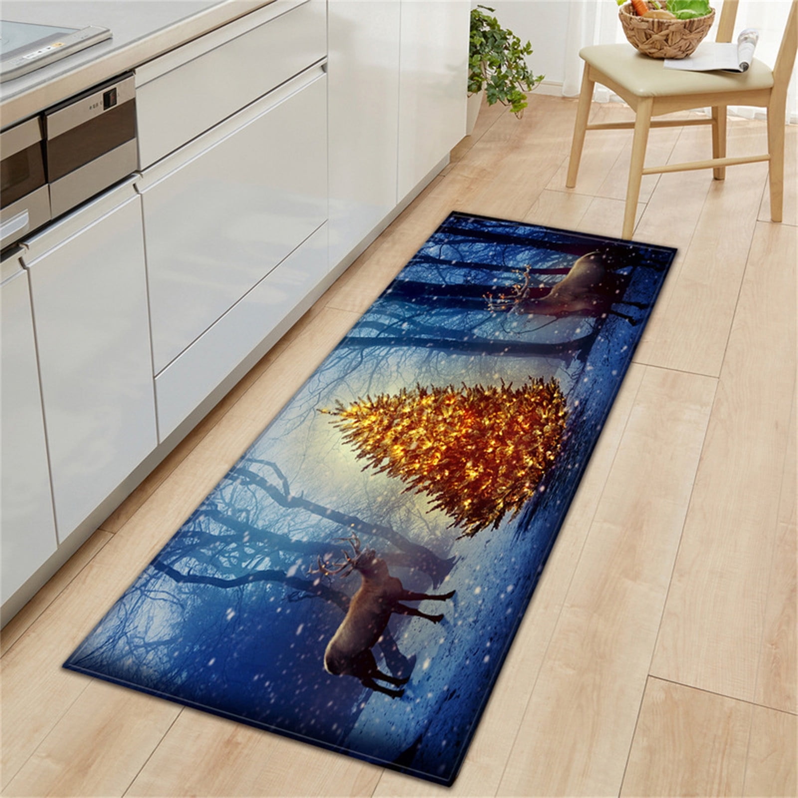 1pc Christmas Snowman Printed Kitchen Floor Mat, Polyester Anti-slip  Decorative Mat For Christmas