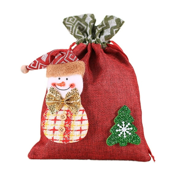 SDJMa Christmas Burlap Gift Bags with Drawstring 11 x 7 Inch Christmas Gift Bags Snowman Reindeer Santa Claus Sack Holiday Bags for Candy Treat Goodie Wrapping Xmas Party Supplies