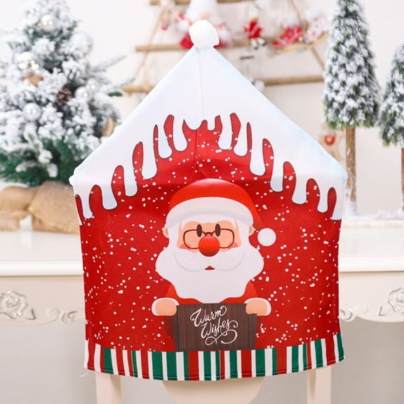 SDJMa Christmas Chair Back Cover for Dining Room, Santa Claus Snowman Reindeer Merry Christmas Xmas Dinner Chairs Cover, Chair Slipcover for Kitchen Home Hotel Holiday Party Decor