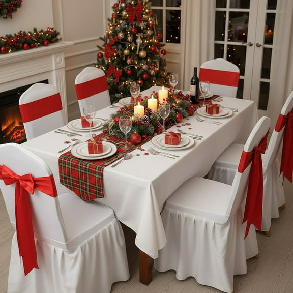 SDJMa Christmas Chair Decoration Satin Bow Chair Sashes Christmas Elastic Reusable Back Ribbon Bow Cover for Xmas Wedding Party Supplies