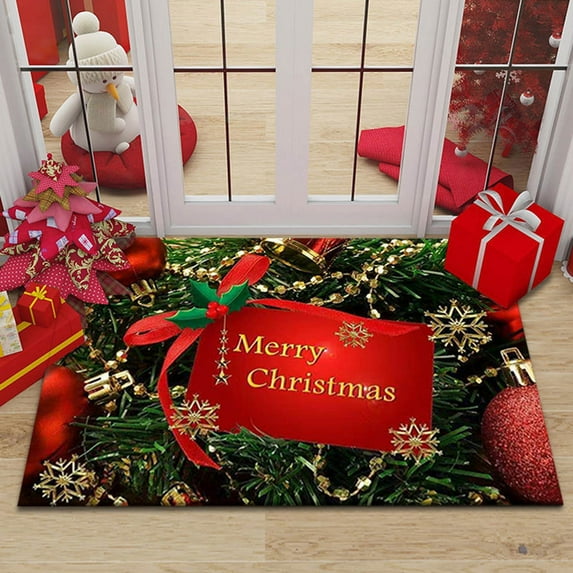SDJMa Christmas Door Mats Non-Skid Christmas Rugs Xmas Holiday Santa Wreath Bell Welcome Floor Mats Indoor Outdoor Welcome Doormat, 24 x 35 inches