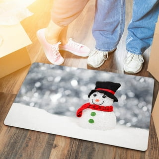 Christmas Snowman Front Door Mat, PVC Leather Door Mats Outdoor/Indoor  Welcome Mat, Let Snow Winter Snowflake Red Black Plaid Floor Mats Non-Slip
