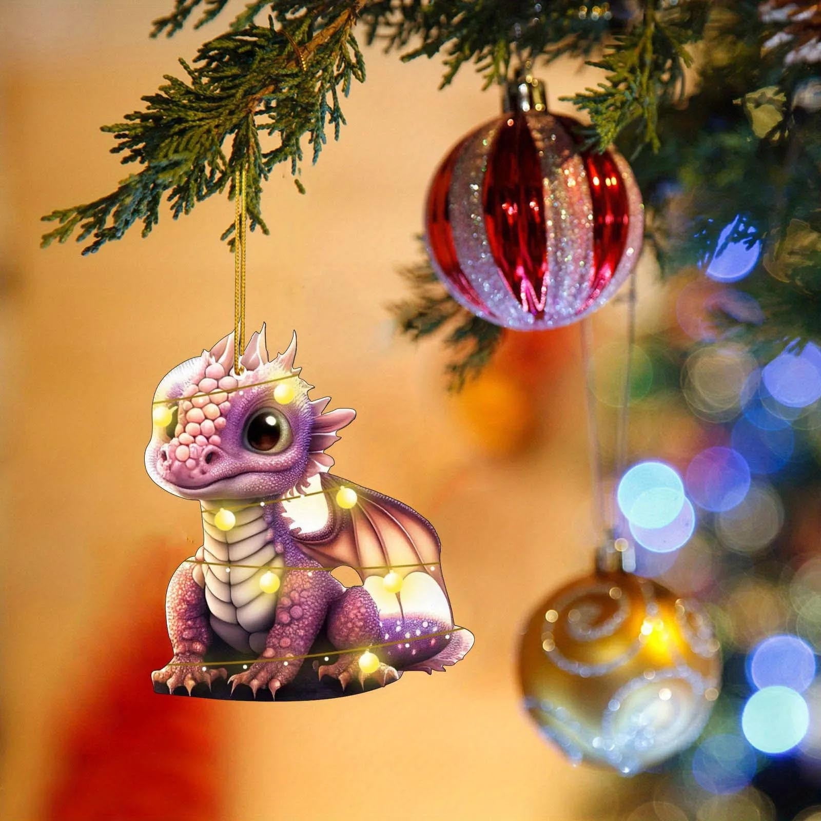 SDJMa Christmas Dragon Ornament, Cute Cartoon Baby Dragon Hanging