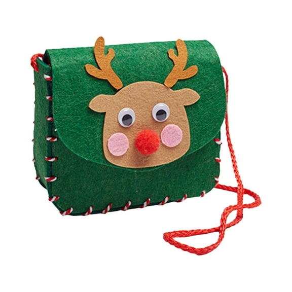 SDJMa Christmas Gift Bags, 6"x6" Funny 3D Reindeer Felt Xmas Message Bags with Handle, Reusable Christmas Wrapping Bags Goodie Bags Treat Bags for Kids Girls Boys Candy Sack Storage Bag Party Favor