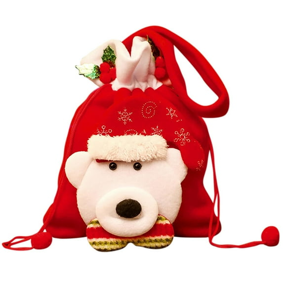 SDJMa Christmas Gift Bags with Drawstring, 7"x9" 3D Polar Bear Xmas Gift Bags, Reusable Christmas Goodie Bags Treat Bags for Kids Girls Boys Candy Sack Storage Bag Party Favor