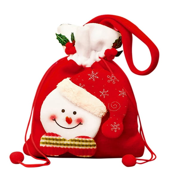 SDJMa Christmas Gift Bags with Drawstring, 7"x9" 3D Snowman Xmas Gift Bags, Reusable Christmas Goodie Bags Treat Bags for Kids Girls Boys Candy Sack Storage Bag Party Favor