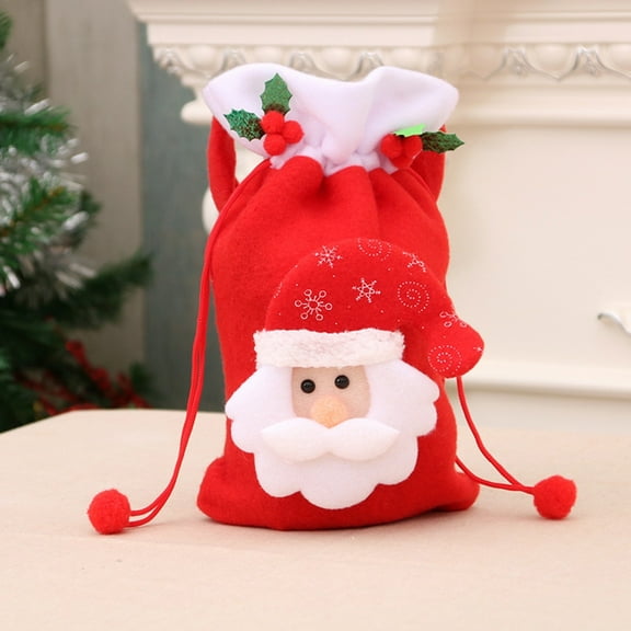 SDJMa Christmas Gift Bags with Drawstring, Cute 3D Santa Claus Gift Doll Bag with Handle, Reusable Christmas Goody Bags for Kids Girls Boys Xmas Party Favor