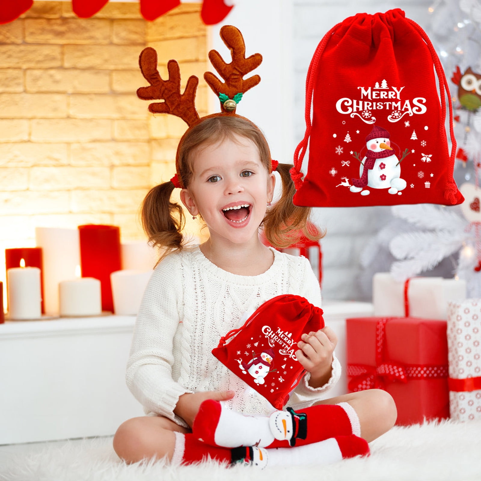 Adurself Christmas Santa Sack Large Canvas Gift Bag 21.6 X 14.6 Inch Reusable Christmas Santa Drawstring Gift Bag For Xmas Package Storage Holiday Party Supplies Favors