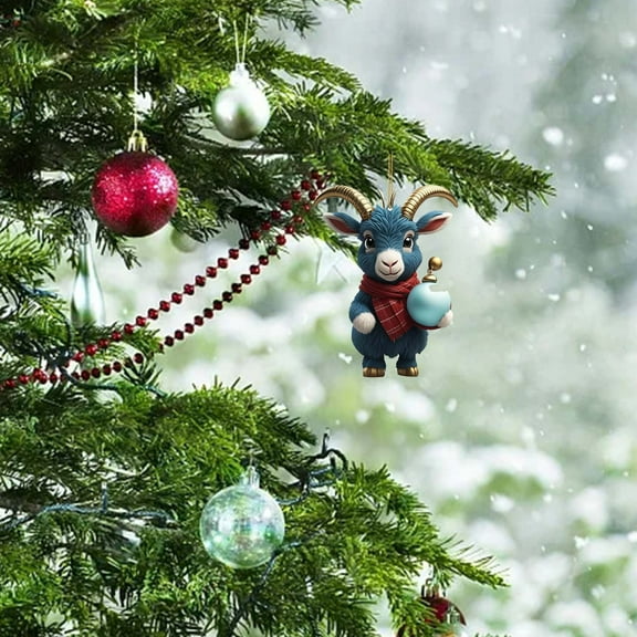 SDJMa Christmas Goat Ornament, Cute Cartoon Santa Hat Goat Hanging Ornaments for Xmas Tree Car Backpack Home Holiday Party Decorations, Christmas Gift for Goat Lovers