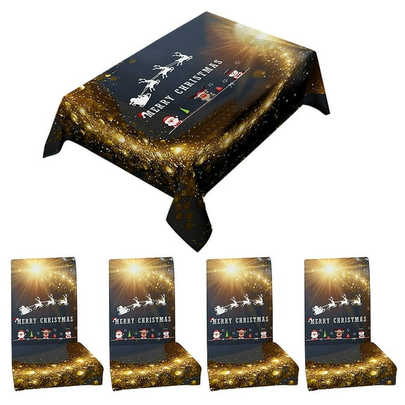 SDJMa Christmas Gold Tablecloth Chair Cover Set Christmas Decorations , Flash Merry Christmas Tablecloth Oil-Proof and Waterproof & Christmas Chair Covers for Dining Room