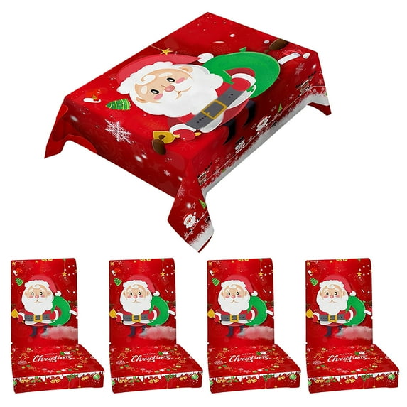 SDJMa Christmas Red Tablecloth Chair Cover Set Christmas Decorations , Santa Tablecloth Oil-Proof and Waterproof & Christmas Holiday Chair Covers for Dining Room