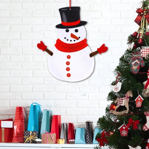 SDJMa Christmas Snowman Door Sign, Felt Snowman with Movable Hands, Christmas Door Hanger for Indoor Outdoor Xmas Holiday Party Home Front Porch Door Wall Hanging Decor