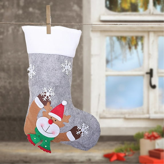 SDJMa Christmas Stockings with Lights,12" Large Xmas Stockings Decorations, Snowflake Santa Snowman Reindeer and Plush Faux Fur Cuff Pack Stockings for Holiday Christmas Tree Fireplace Decorations