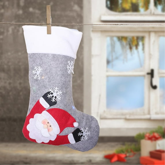 SDJMa Christmas Stockings with Lights,12" Large Xmas Stockings Decorations, Snowflake Santa Snowman Reindeer and Plush Faux Fur Cuff Pack Stockings for Holiday Christmas Tree Fireplace Decorations