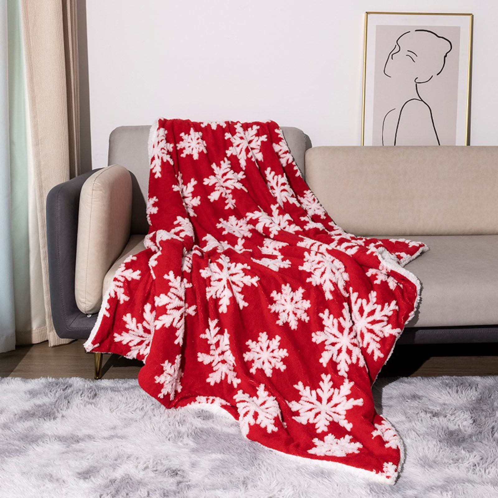 SDJMa Christmas Throw Blanket, Double Layers Winter Snowflake Fleece