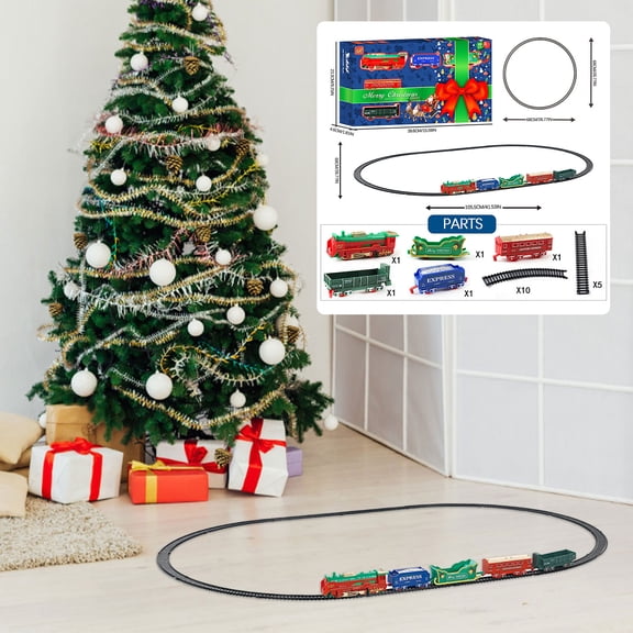 SDJMa Christmas Toy Train Set - Electric Train Toy for Boys Girls with Lights & Sound, Railway Kits w/ Steam Locomotive Engine, Cargo Cars & Tracks, Christmas Gifts for 3 4 5 6 7 8+ year old Kids