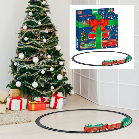 SDJMa Christmas Toy Train Set - Electric Train Toy for Boys Girls with Lights & Sound, Railway Kits w/ Steam Locomotive Engine, Cargo Cars & Tracks, Christmas Gifts for 3 4 5 6 7 8+ year old Kids