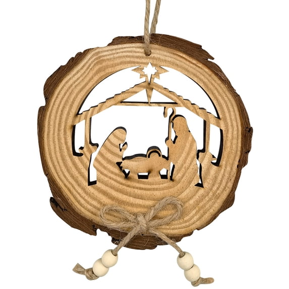 SDJMa Christmas Tree Ornament, Rustic Wooden Hollow Out Nativity Scene Tree Hanging Ornaments for Xmas Home Holiday Party Decorations