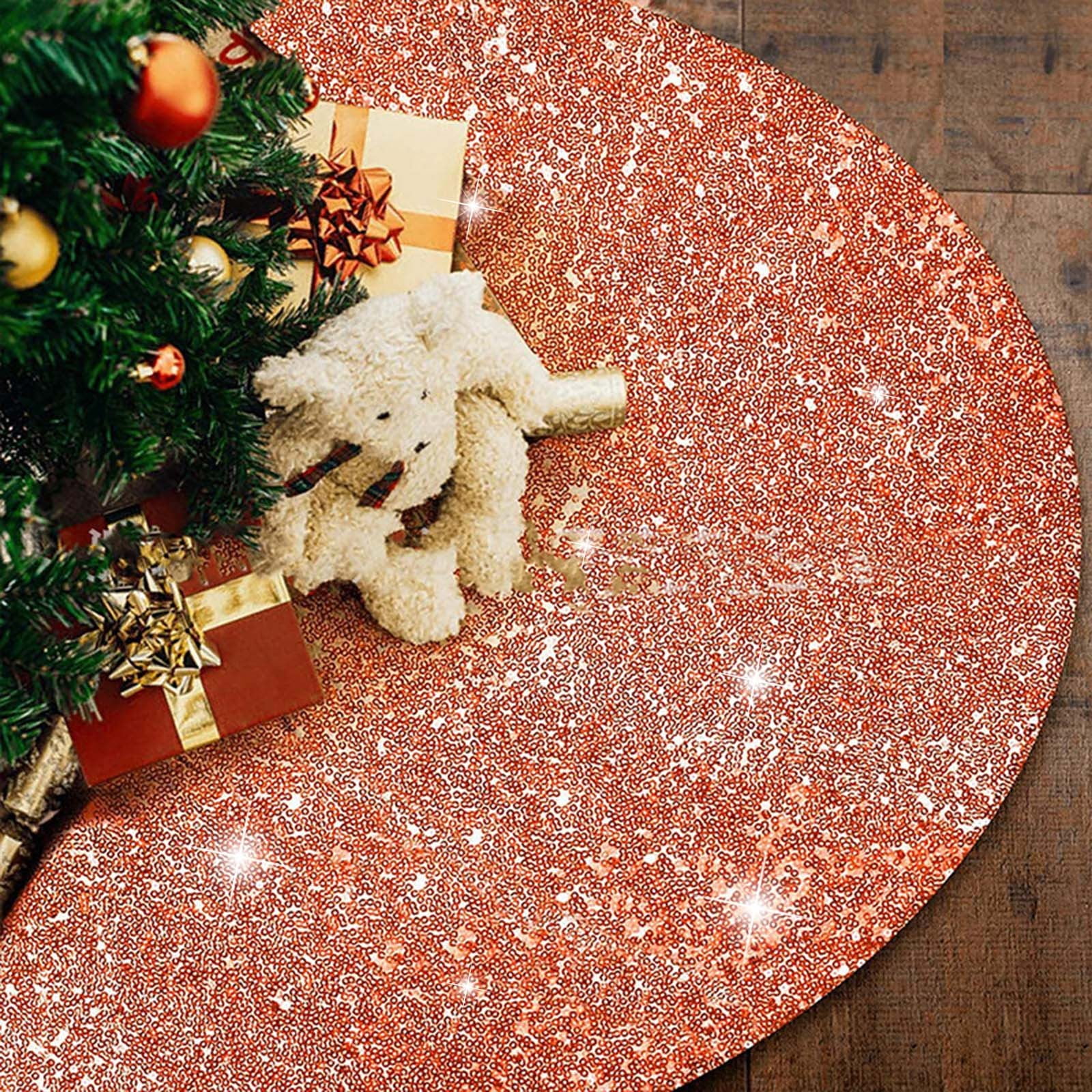 SDJMa Christmas Tree Skirt 24 Inches Sequin Velvet Tree Skirts Vintage Rustic Farmhouse Xmas Tree Mat Decorations for Outdoor Indoor Holiday Party