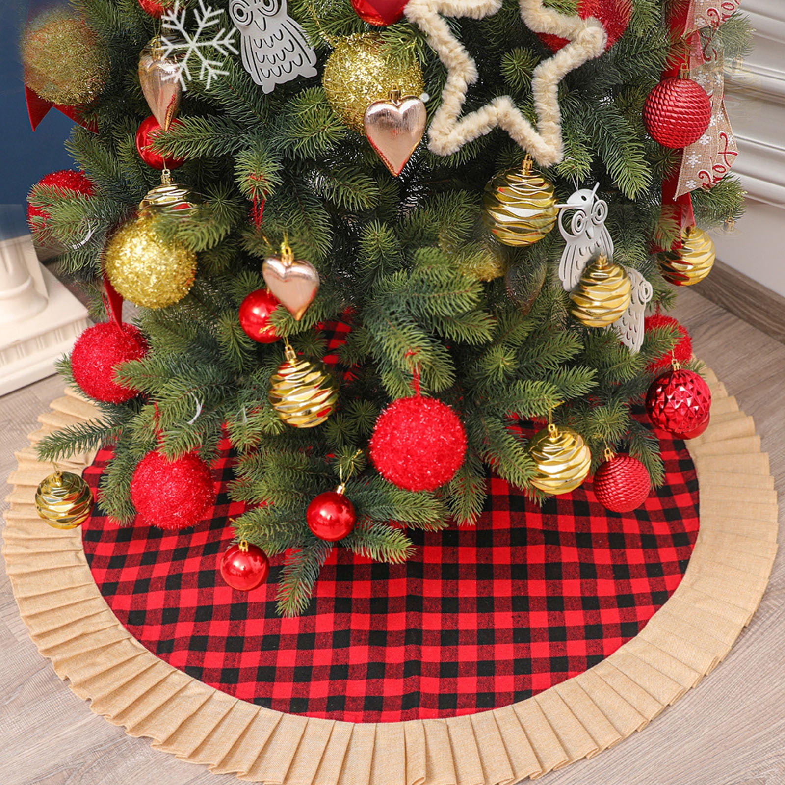 SDJMa Christmas Tree Skirt, Buffalo Plaid Thick Xmas Tree Skirts Rustic Farmhouse Christmas Tree