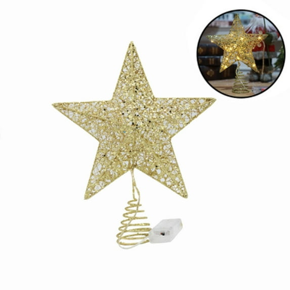 SDJMa Christmas Tree Topper, Gold Christmas Tree Star with 15 LED Lights, 10" Lighted Double-Sided Hollow Star Tree Topper, Christmas Decorations for Trees, Christmas Tree Ornament, Party Decoration