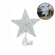SDJMa Christmas Tree Topper, Gold Christmas Tree Star with 15 LED Lights, 10" Lighted Double-Sided Hollow Star Tree Topper, Christmas Decorations for Trees, Christmas Tree Ornament, Party Decoration