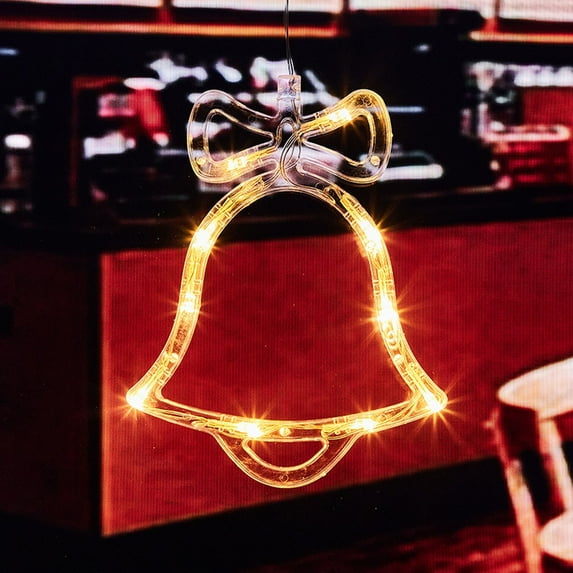 SDJMa Christmas Window Decoration Lights, Battery Operated Christmas Indoor Lights Bell Heart Moon Star Xmas Tree Shaped Window Hanging Decoration Lights Party Christmas Gift
