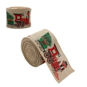 SDJMa Christmas Wired Ribbon, 2.5 inch x 2.2 yd Christmas Tree Train Burlap Ribbon for Xmas Tree Wreath Garland Gift Wrapping Holiday DIY Crafts