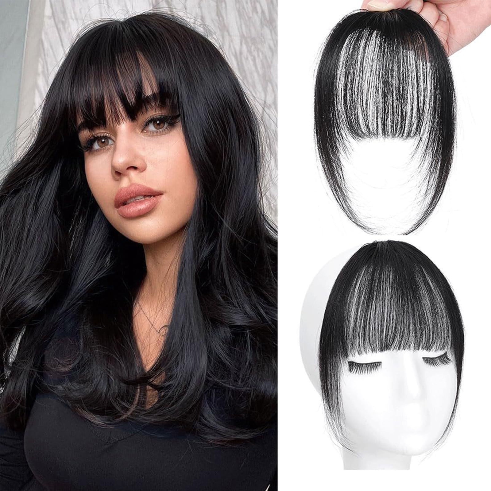 SDJMa Clip In Bangs, Real Human Hair Bangs Clip Medium Clip On Bangs Hair Extensions Fake Bangs