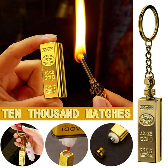 SDJMa Creative Inflated Kerosene Lighter, Refillable Gold Bar Shape Match Lighter with Key Chain, Gift for Men Father