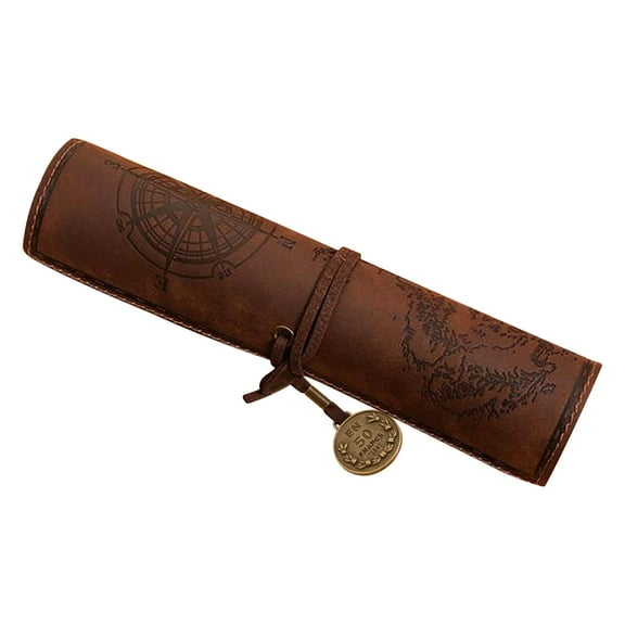 SDJMa Creative Map Pencil Case, Vintage PU Leather Rollup Pen Bag, Soft Pen Pencil Marker Storage Pouch, Stationery Art Makeup Cosmetic Holder Organizer for Adults Women Men Office Supplies