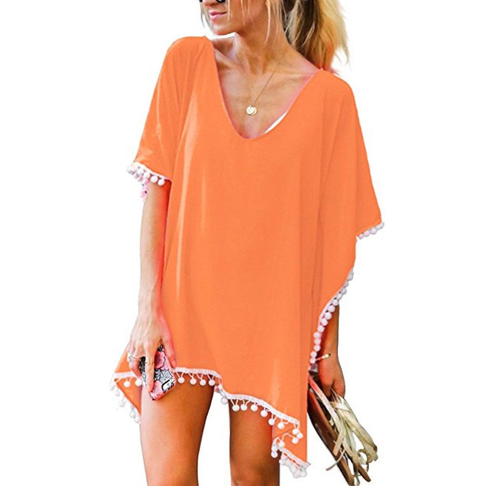 SDJMa Crochet Cover Ups for Women Women Trim Kaftan Chiffon Tassels