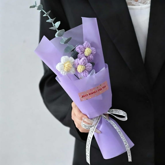 SDJMa Crochet Flower Bouquet, Mini Knitted Crochet Flowers for Graduation Wedding Birthday Home Decor, Gift for Mom Wife