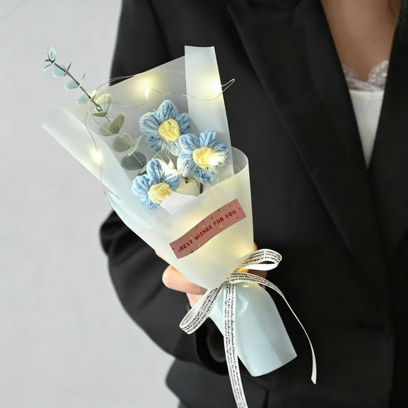 SDJMa Crochet Flower Bouquet, Mini Knitted Crochet Flowers for Graduation Wedding Birthday Home Decor, Gift for Mom Wife