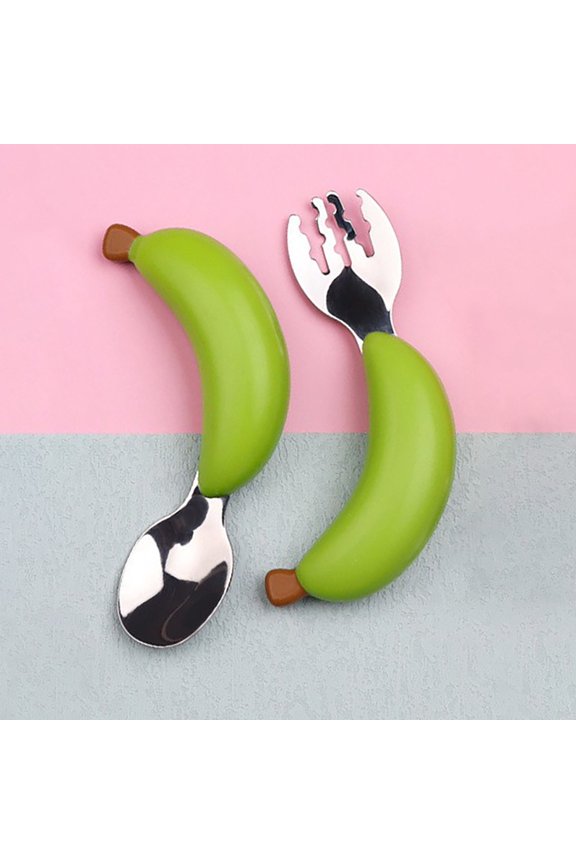 Cute Banana Shaped Reusable Spoon and Fork , Dishwasher & Microwave Safe, Degradable Eco-Friendly for Children