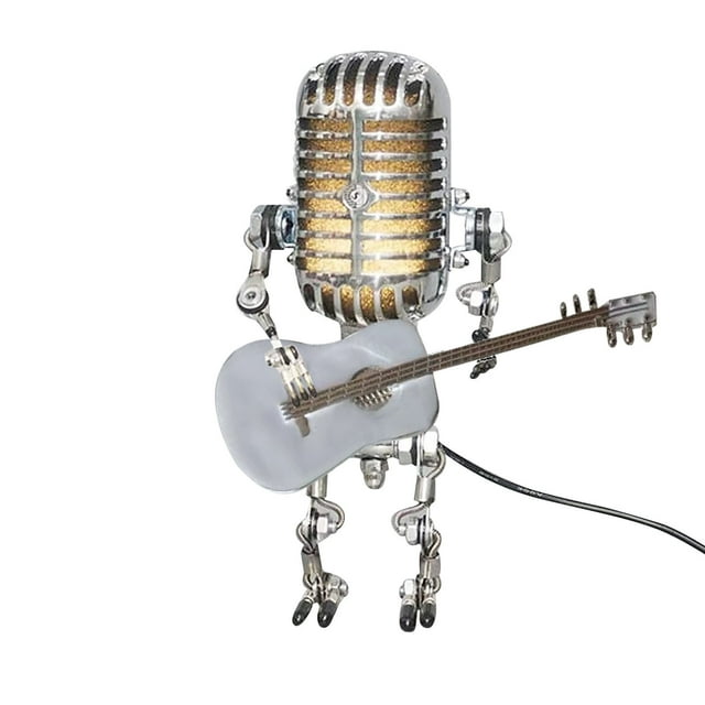 SDJMa Desk Lamp,Handmade Vintage Microphone Guitar Robot Table Lamp LED Bulbs Wall Lamp Home Desktop Decoration - Height 8.5 inch,Width 4 inch and Depth 3 inch